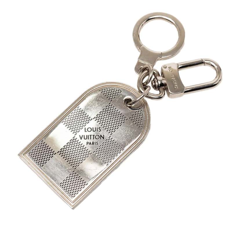 Louis Vuitton Brass Damier Porte Cles Address Bag Charm and Key Holder Silver Brass Very good condition - Back View