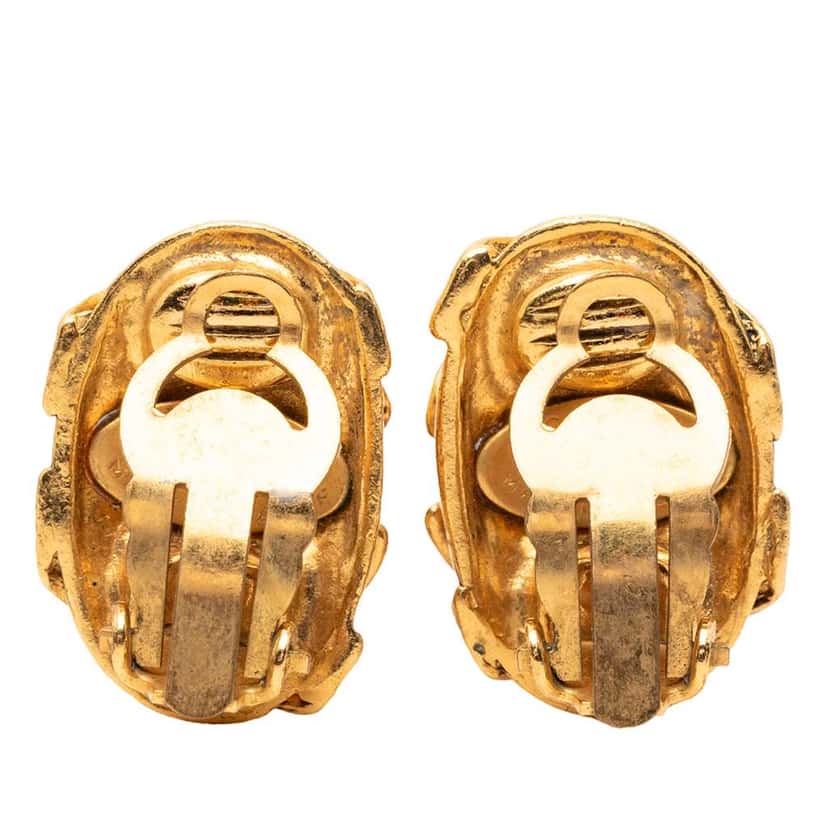 Chanel CC Oval Clip On Earrings Gold Metal Very good condition - Back View