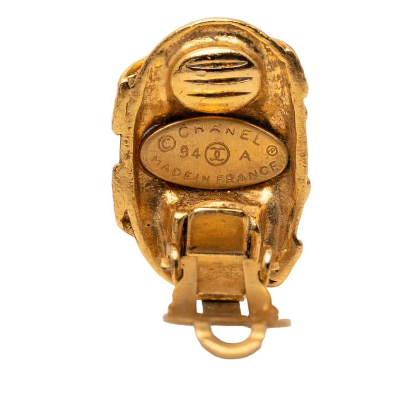 Chanel CC Oval Clip On Earrings Gold Metal Very good condition - Inside View