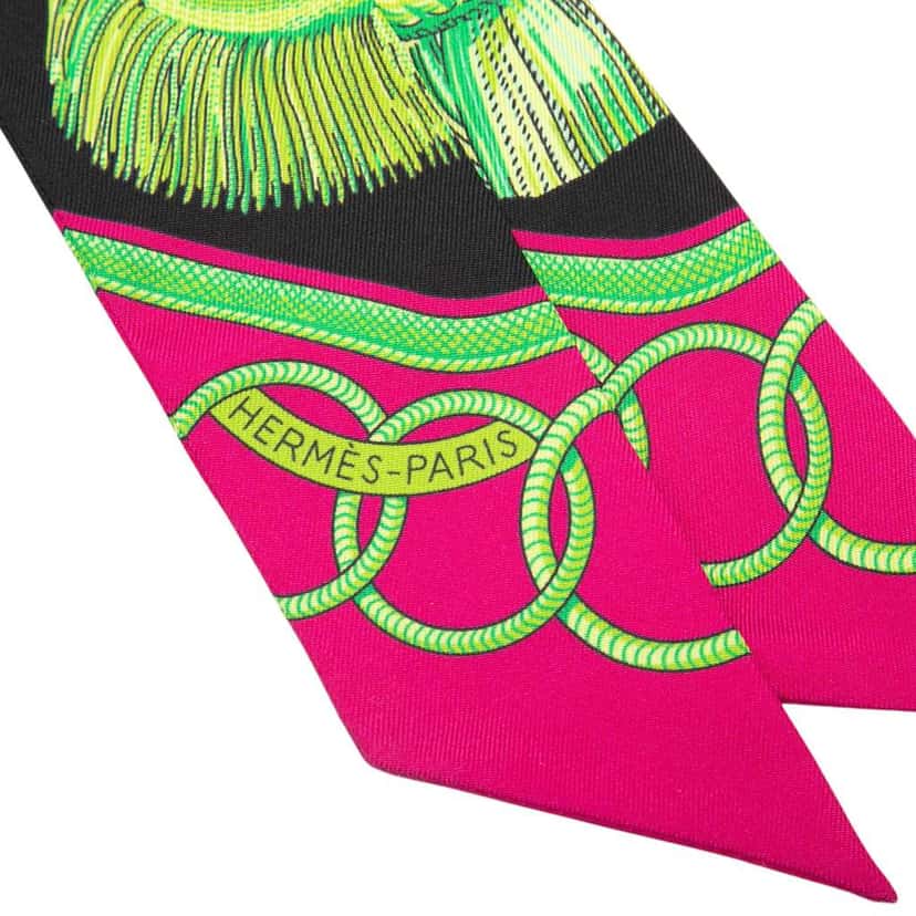 Hermès Epaulettes de Gala Silk Twilly Scarf Black Silk Never worn - Inside View