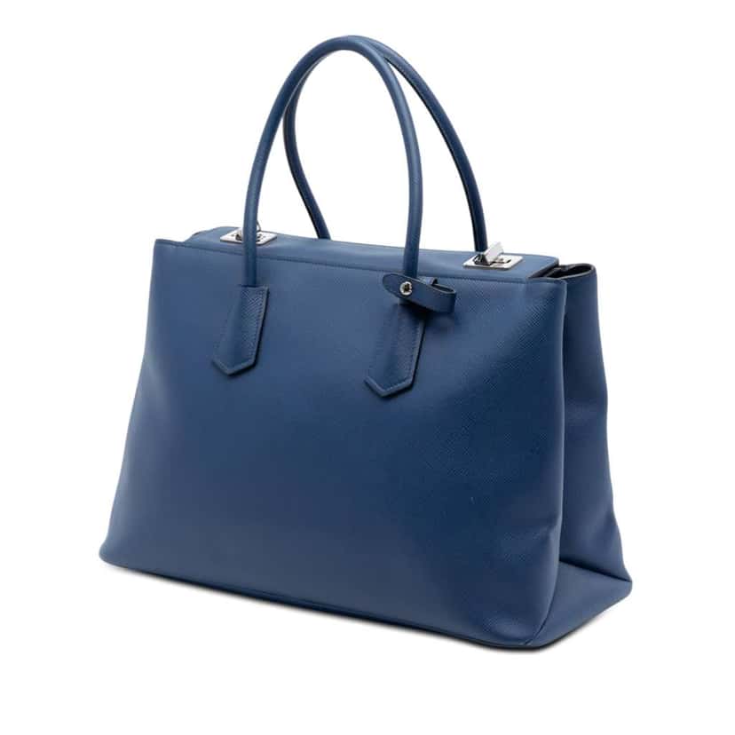 Prada Saffiano Cuir Turnlock Twin Satchel Blue Leather Very good condition - Back View