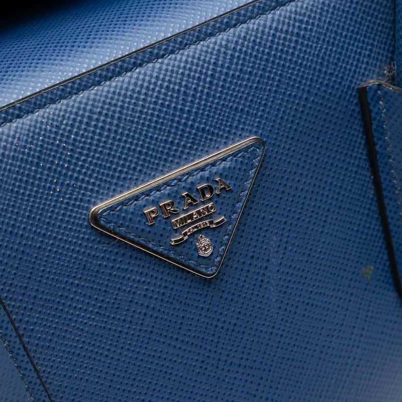 Prada Saffiano Cuir Turnlock Twin Satchel Blue Leather Very good condition - Box View