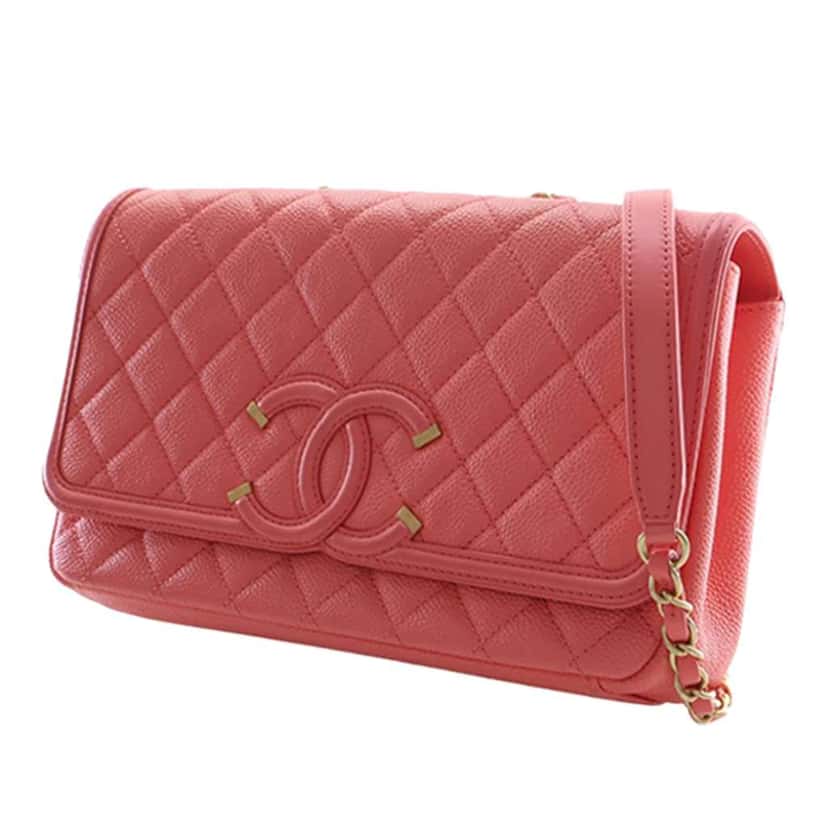 Chanel Medium Caviar CC Filigree Flap Pink Leather Very good condition - Back View