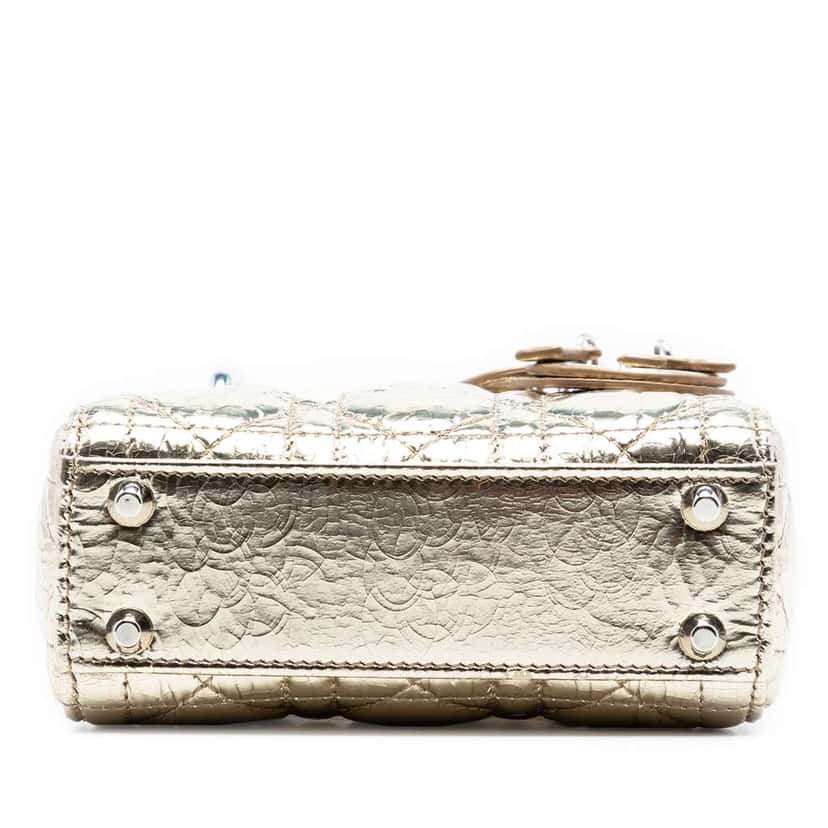 Dior Micro Metallic Crinkled Calfskin Cannage Lady Dior Gold Leather Very good condition - Inside View