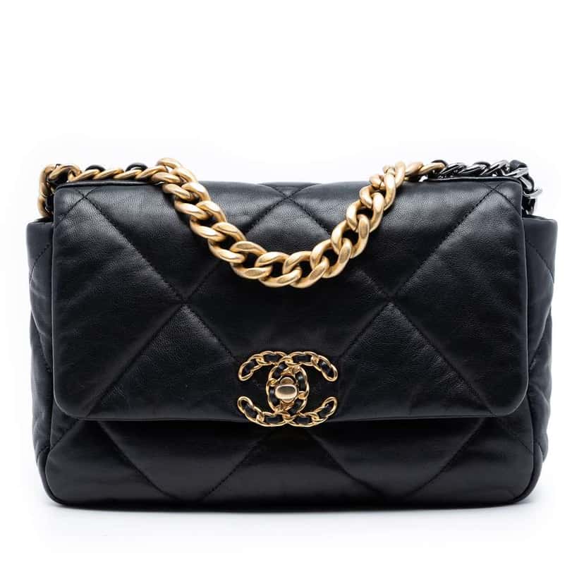 Chanel Medium Lambskin 19 Flap Black Leather Very good condition - Front View