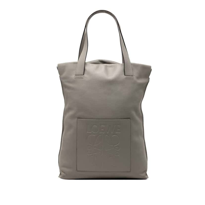 Loewe Leather Anagram Shopper Tote Grey Leather Very good condition - Front View