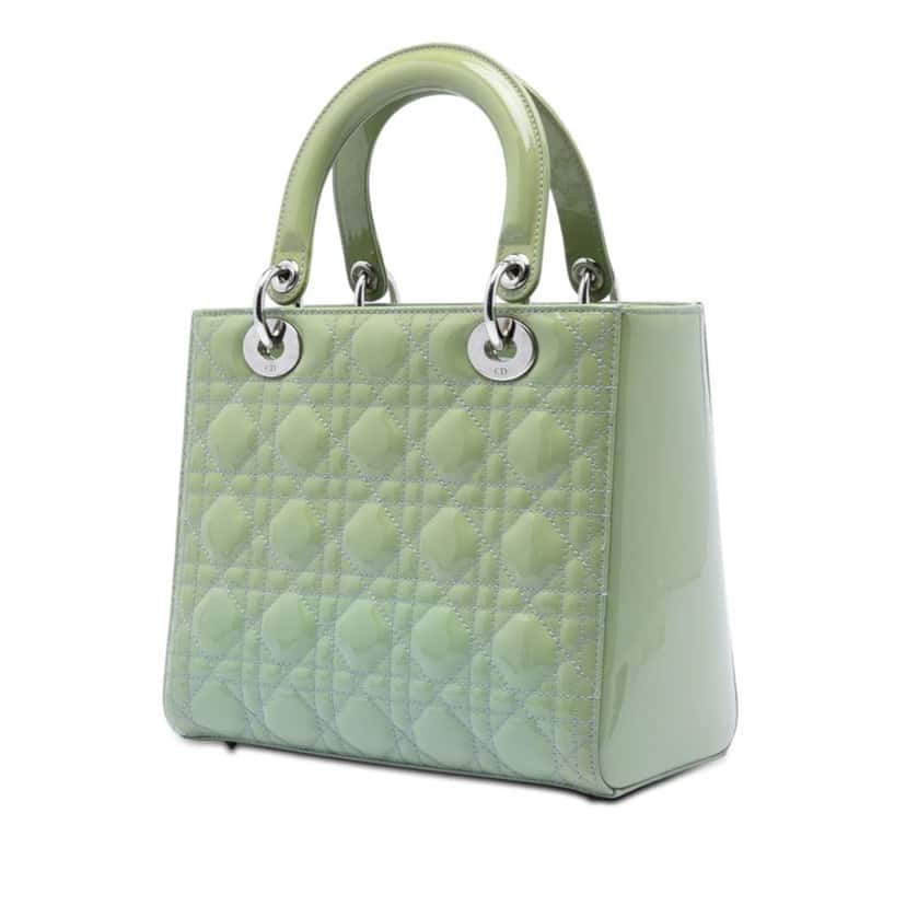 Dior Medium Patent Cannage Lady Dior Green Leather Very good condition - Back View