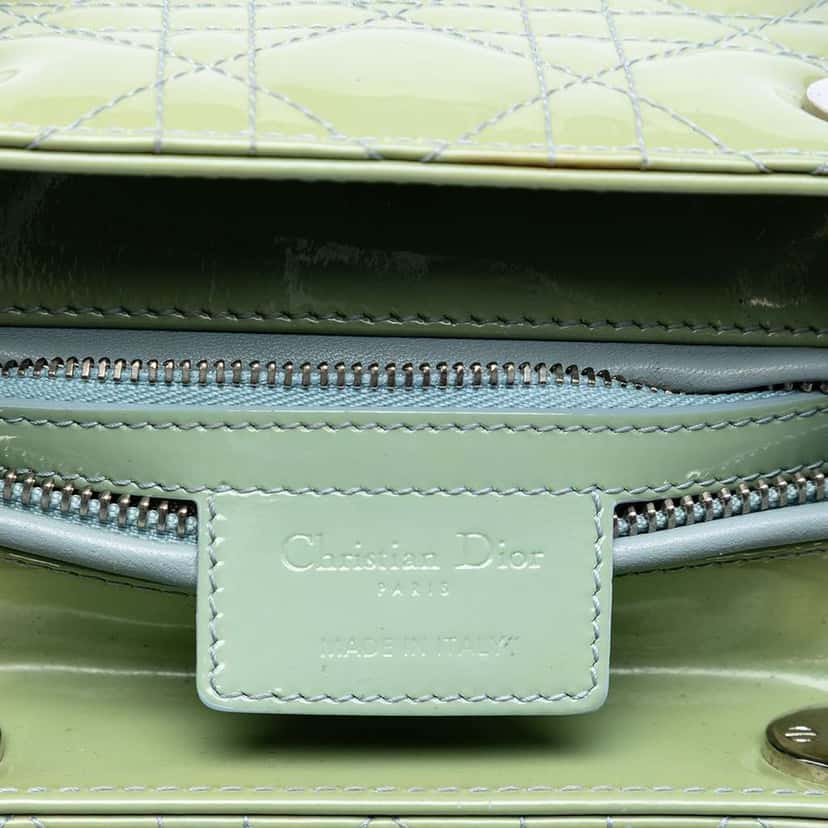 Dior Medium Patent Cannage Lady Dior Green Leather Very good condition - Box View