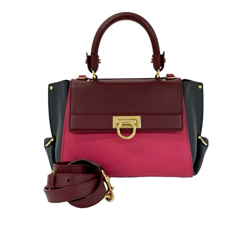 Salvatore Ferragamo Small Tricolor Leather Gancini Sofia Satchel Pink Leather Very good condition - Front View