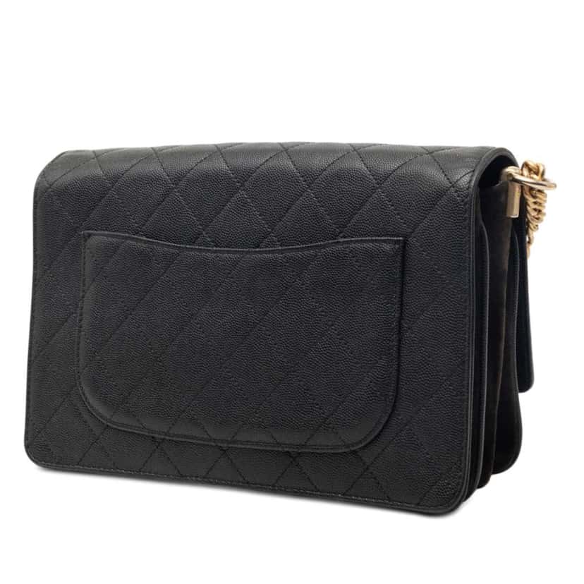 Chanel CC Stitched Caviar and Suede Lady Coco Flap Black Leather Very good condition - Back View