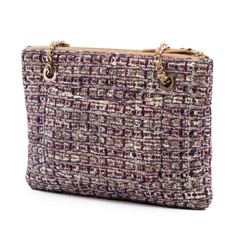 Chanel Quilted Lambskin and Tweed Double Case with Chain Brown Leather Very good condition - Back View