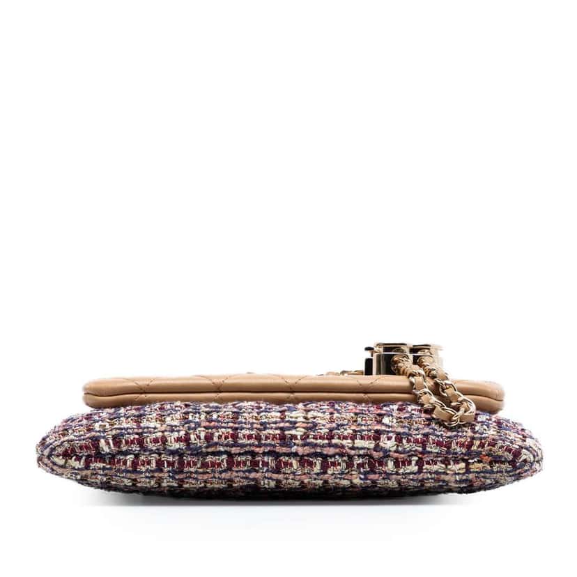 Chanel Quilted Lambskin and Tweed Double Case with Chain Brown Leather Very good condition - Inside View