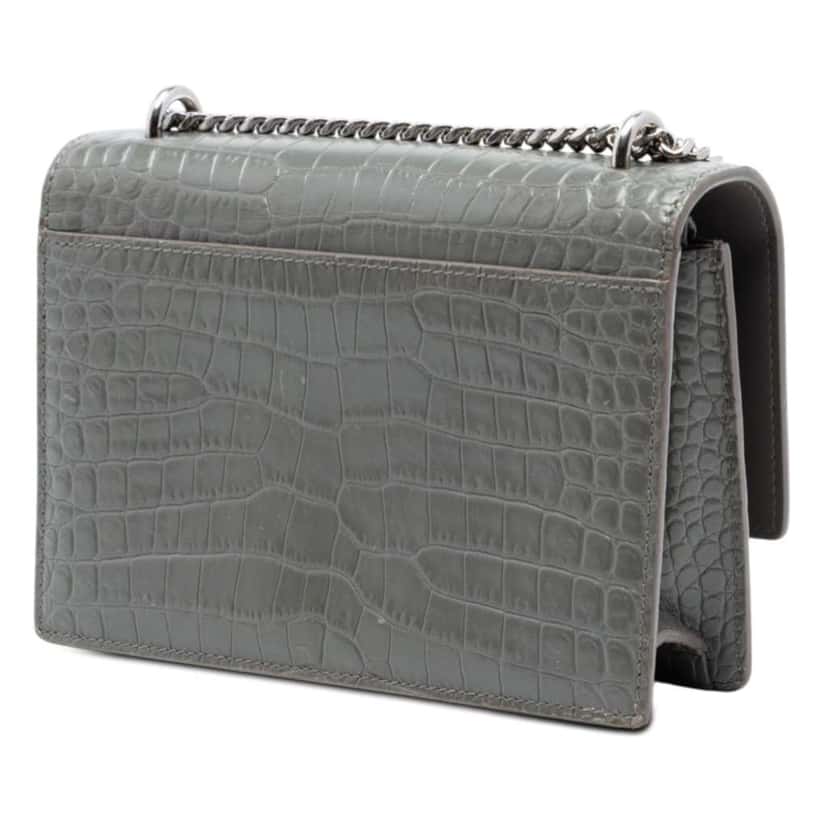 Saint Laurent Mini Croc Embossed Leather Monogram Sunset Wallet on Chain Grey Leather Good condition - Back View