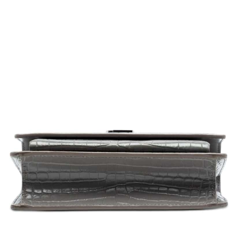 Saint Laurent Mini Croc Embossed Leather Monogram Sunset Wallet on Chain Grey Leather Good condition - Inside View