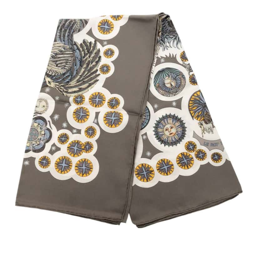 Hermès Le Roy Soleil Silk Scarf 90 Brown Silk Very good condition - Front View