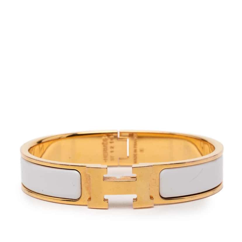 Hermès Narrow Enamel Clic H Bracelet PM White Very good condition - Front View