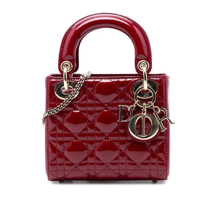 Dior Mini Patent Cannage Lady Dior Red Leather Very good condition - Front View
