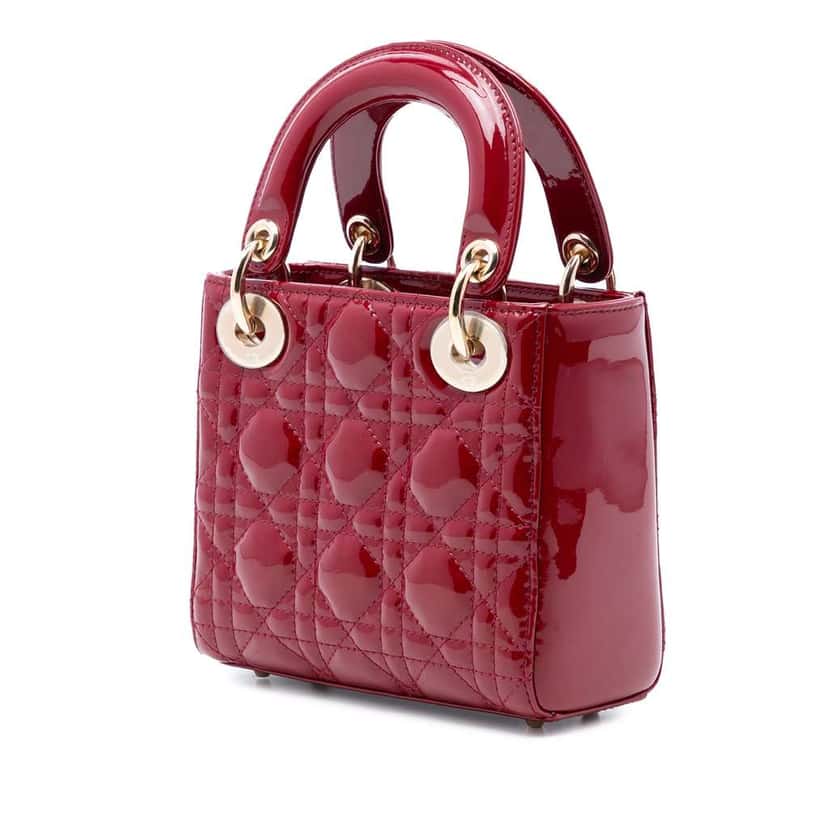 Dior Mini Patent Cannage Lady Dior Red Leather Very good condition - Back View