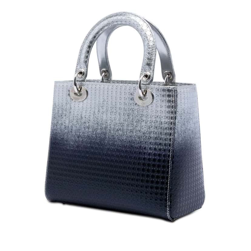 Dior Medium Ombre Metallic Patent Microcannage Lady Dior Silver Leather Very good condition - Back View