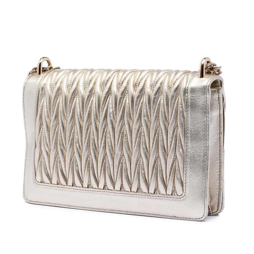 Miu Miu Metallic Nappa Matelasse Faux Pearl Flap Crossbody Gold Leather Very good condition - Back View