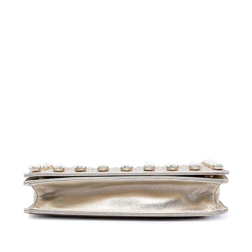 Miu Miu Metallic Nappa Matelasse Faux Pearl Flap Crossbody Gold Leather Very good condition - Inside View