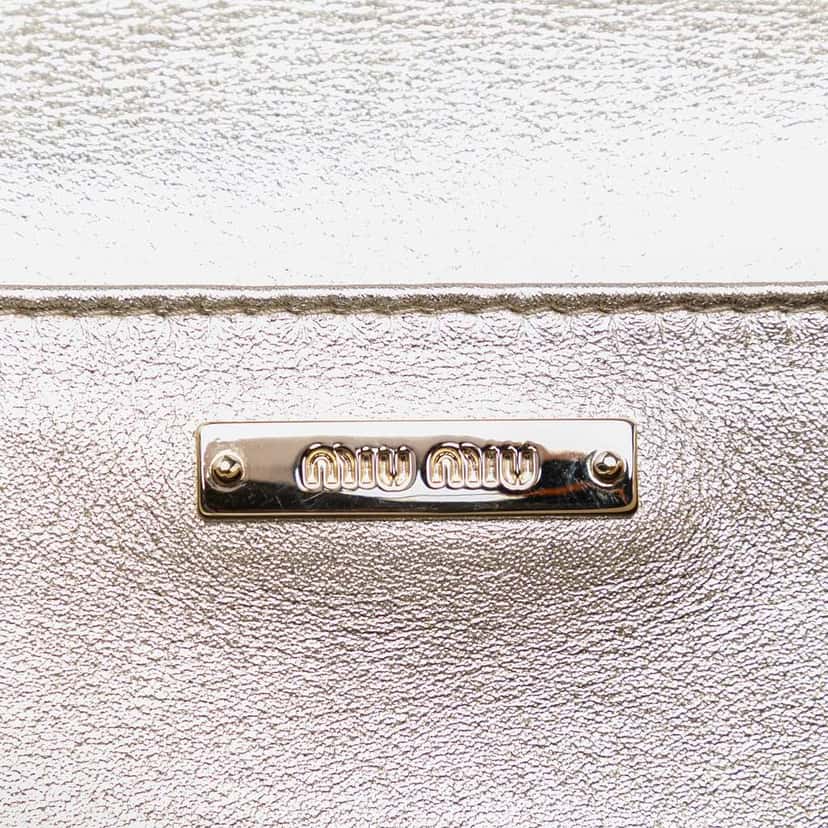 Miu Miu Metallic Nappa Matelasse Faux Pearl Flap Crossbody Gold Leather Very good condition - Box View