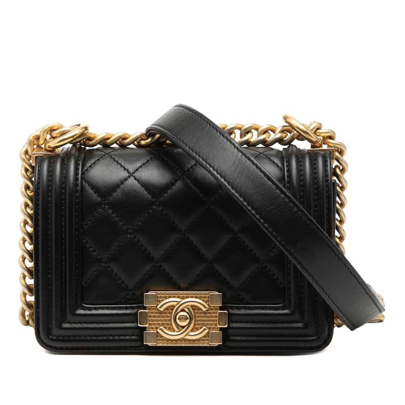 Chanel Mini Quilted Lambskin Boy Flap Black Leather Very good condition - Front View