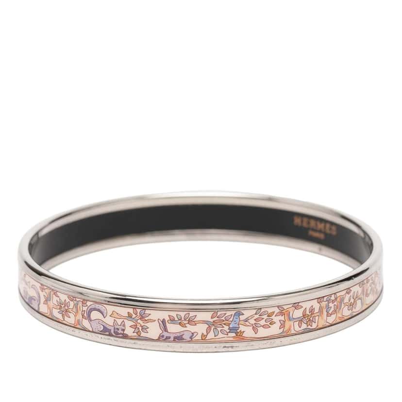 Hermès Narrow Forest Animals Enamel Bangle 65 Beige Very good condition - Back View