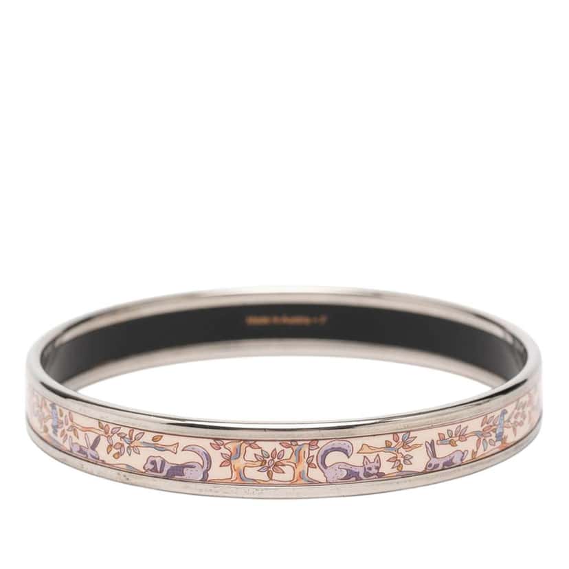 Hermès Narrow Forest Animals Enamel Bangle 65 Beige Very good condition - Inside View