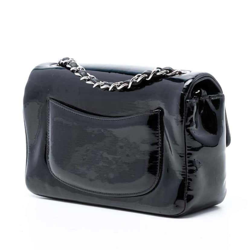 Chanel Mini Rectangular Classic Pure Patent Single Flap Black Leather Very good condition - Back View
