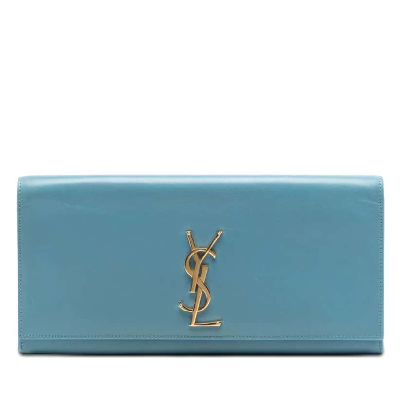 Saint Laurent Smooth Leather Cassandre Clutch Blue Leather Very good condition - Front View