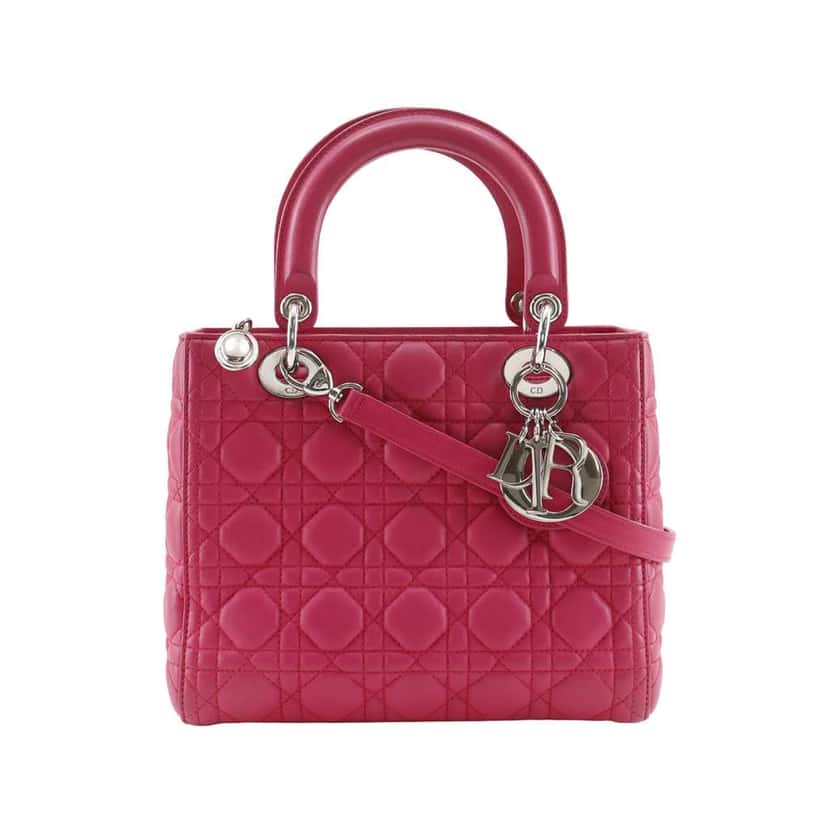 Dior Medium Lambskin Cannage Lady Dior Pink Leather Very good condition - Front View