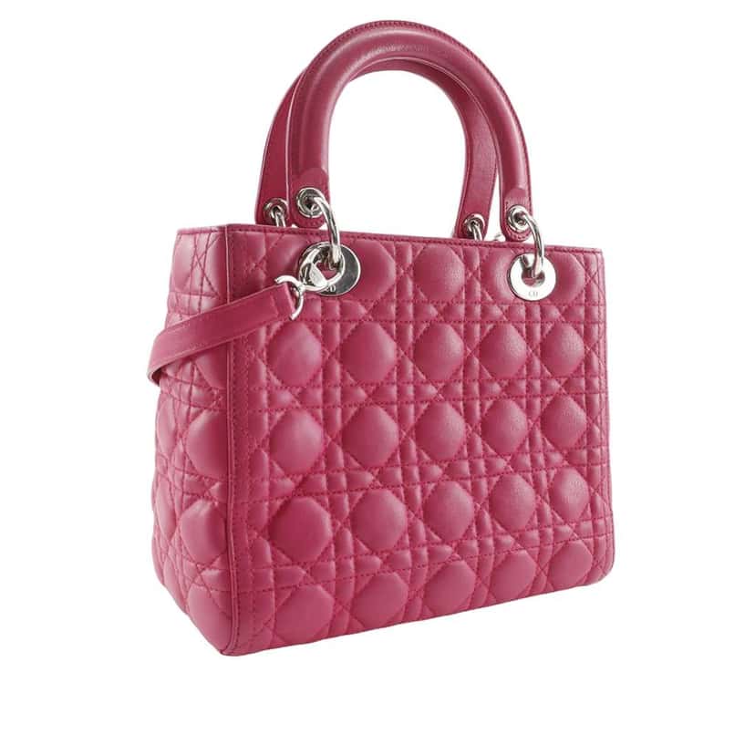 Dior Medium Lambskin Cannage Lady Dior Pink Leather Very good condition - Inside View