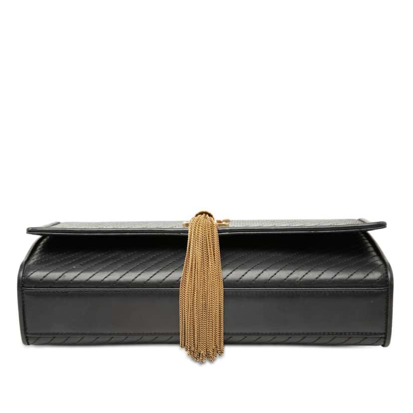 Saint Laurent Medium Diagonal Quilted Calfskin Monogram Kate Tassel Crossbody Black Leather Very good condition - Inside View