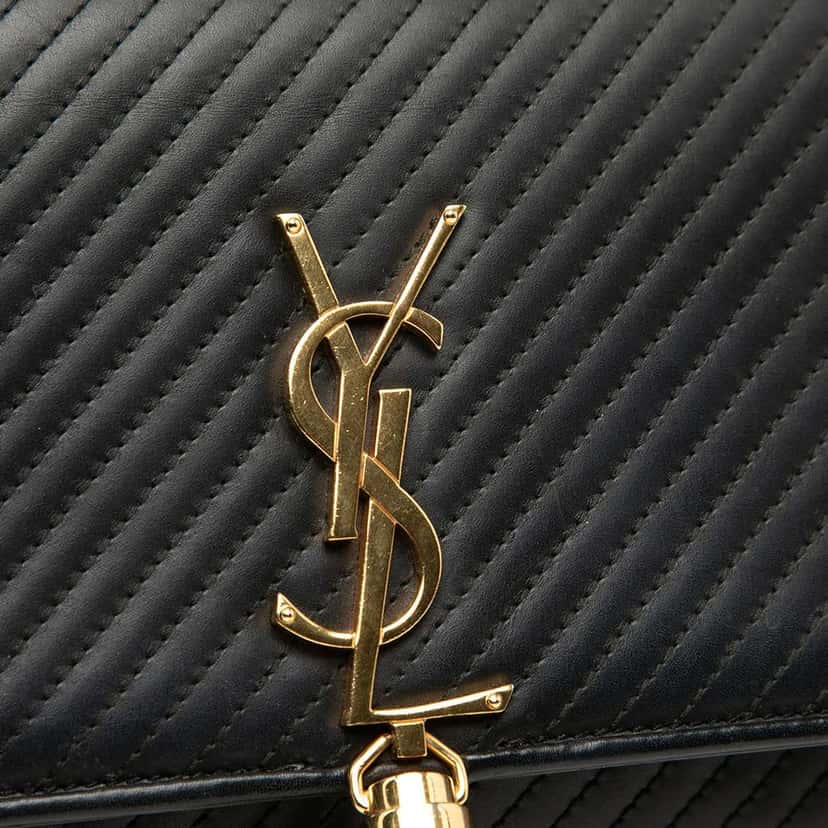 Saint Laurent Medium Diagonal Quilted Calfskin Monogram Kate Tassel Crossbody Black Leather Very good condition - Box View