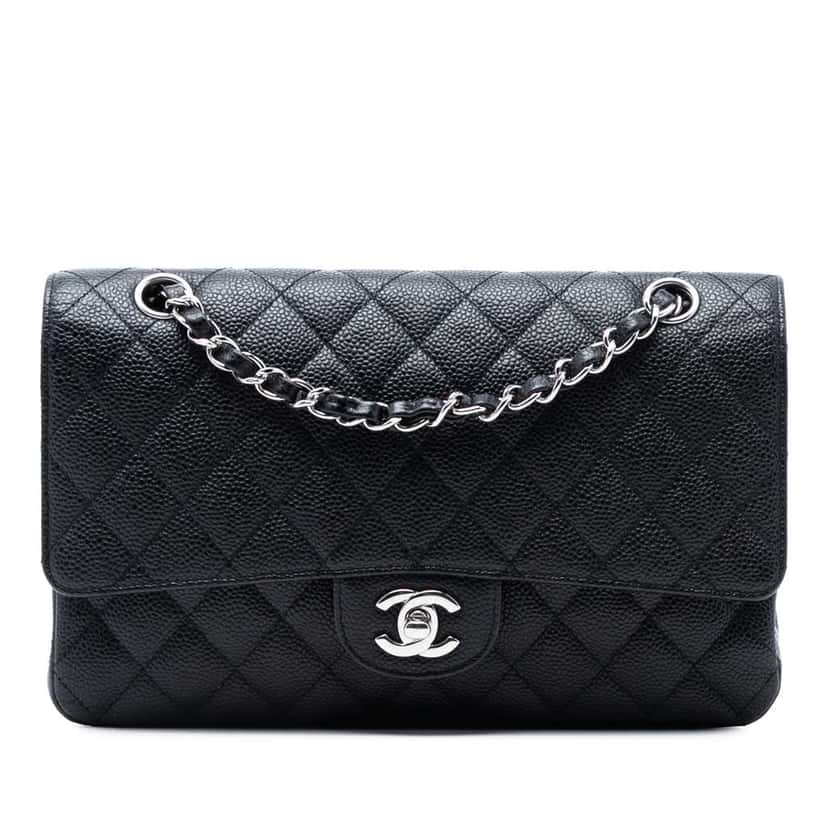 Chanel Medium Classic Caviar Double Flap Black Leather Very good condition - Front View
