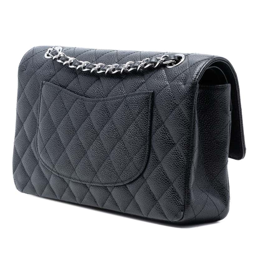 Chanel Medium Classic Caviar Double Flap Black Leather Very good condition - Back View