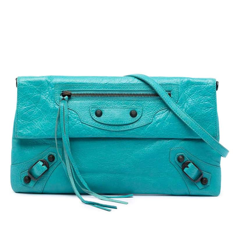 Balenciaga Lambskin Motocross Classic Envelope Crossbody Blue Leather Very good condition - Front View