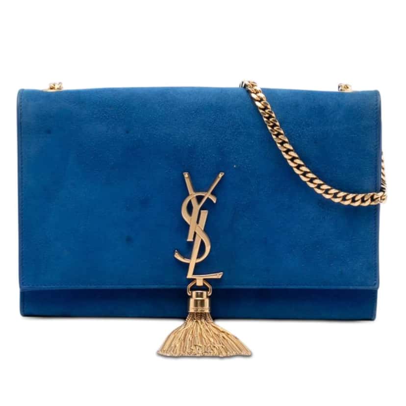 Saint Laurent Medium Suede Monogram Kate Tassel Crossbody Blue Leather Very good condition - Front View