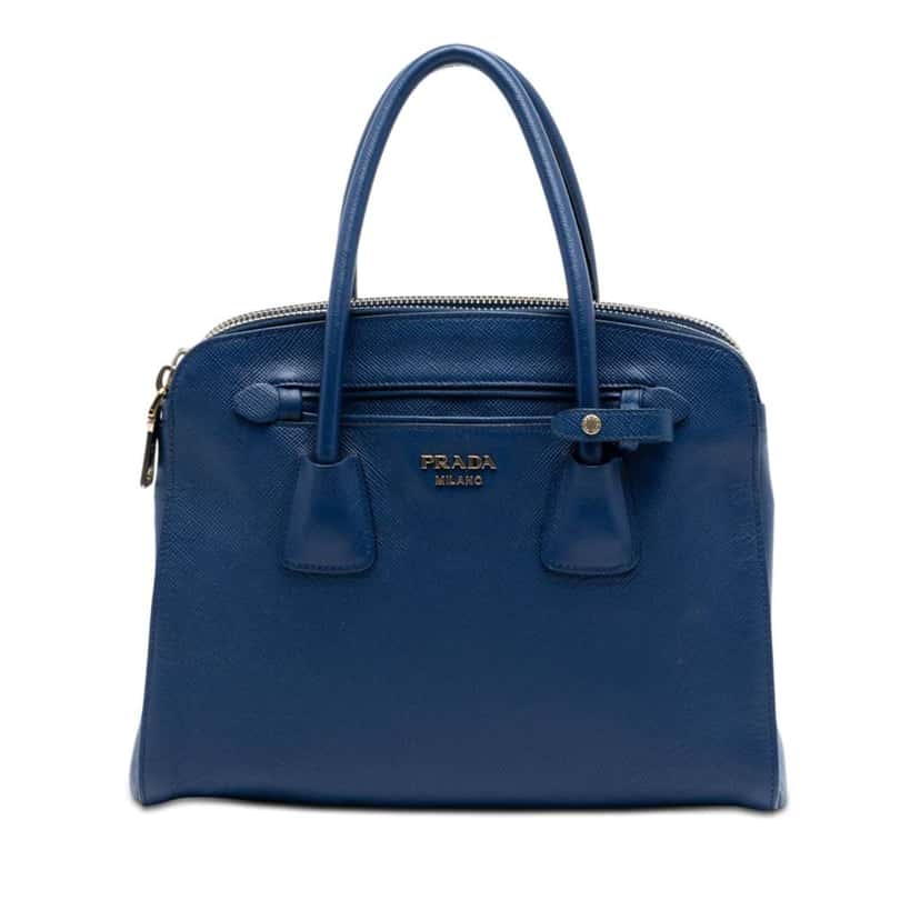 Prada Saffiano Cuir Double Zip Top Handle Bag Blue Leather Very good condition - Front View