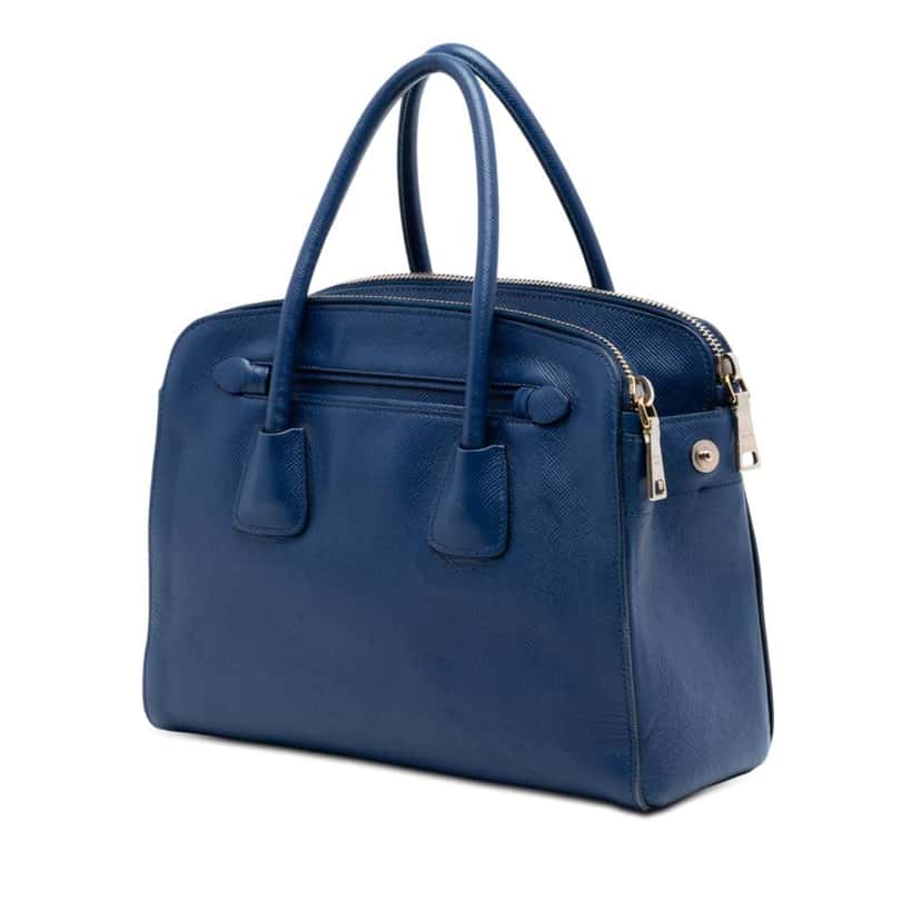 Prada Saffiano Cuir Double Zip Top Handle Bag Blue Leather Very good condition - Back View