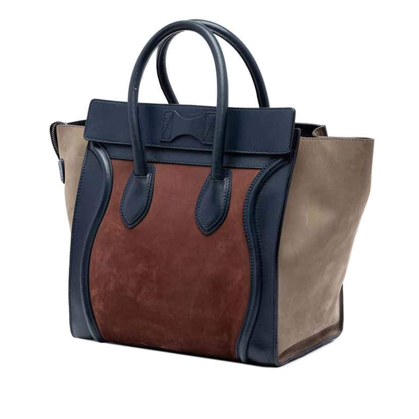 Celine Mini Tricolor Suede and Calfskin Luggage Tote Brown Leather Very good condition - Back View