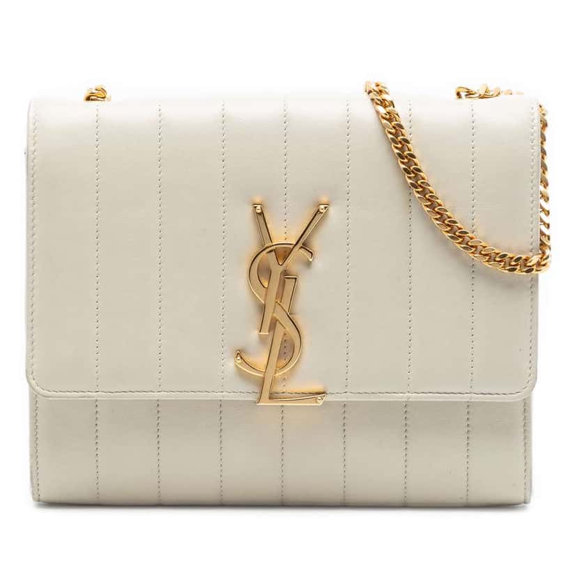 Saint Laurent Matelasse Lambskin Monogram Vicky Chain Wallet White Leather Very good condition - Front View