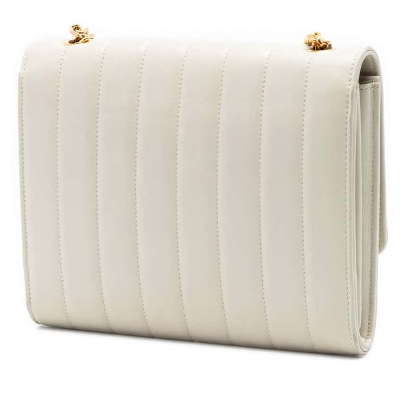Saint Laurent Matelasse Lambskin Monogram Vicky Chain Wallet White Leather Very good condition - Back View