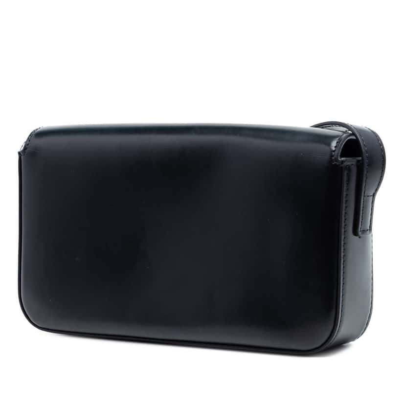 Celine Shiny Calfskin Triomphe Claude Shoulder Bag Black Leather Very good condition - Back View