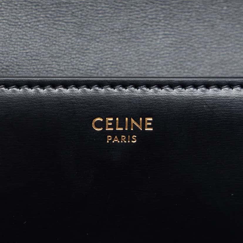 Celine Shiny Calfskin Triomphe Claude Shoulder Bag Black Leather Very good condition - Box View