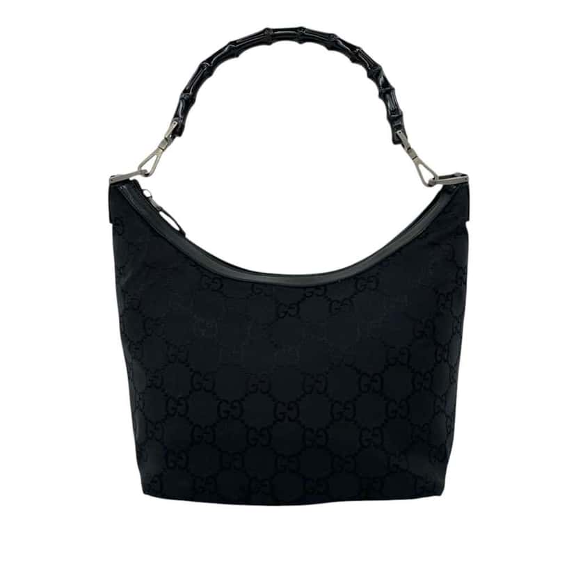 Gucci GG Nylon Bamboo Shoulder Bag Black Very good condition - Front View