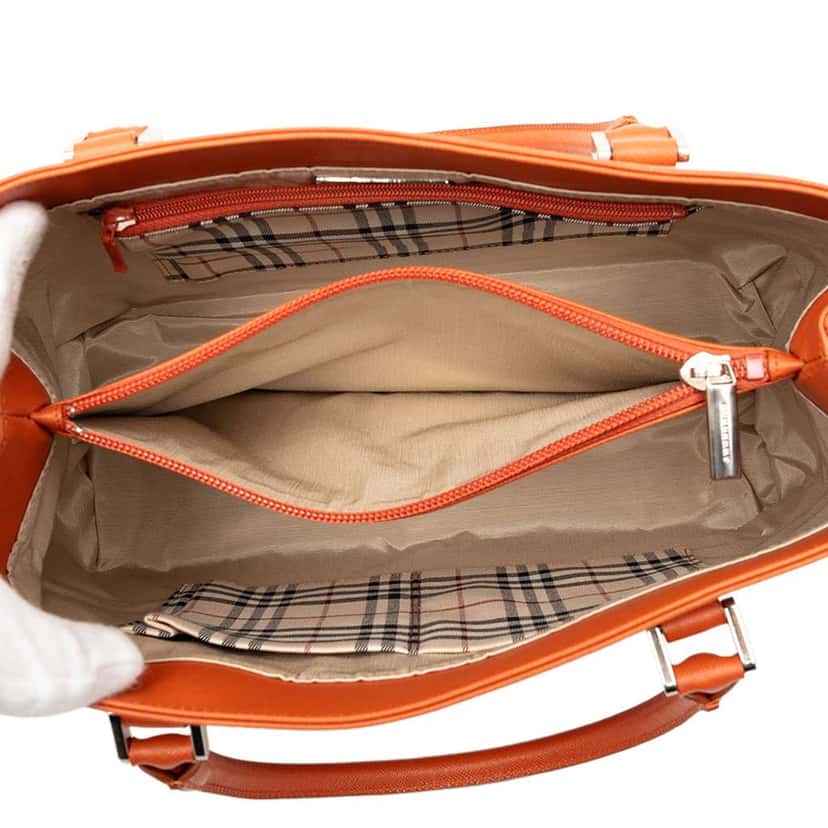 Burberry Leather Top Handle Tote Orange Leather Very good condition - Model View