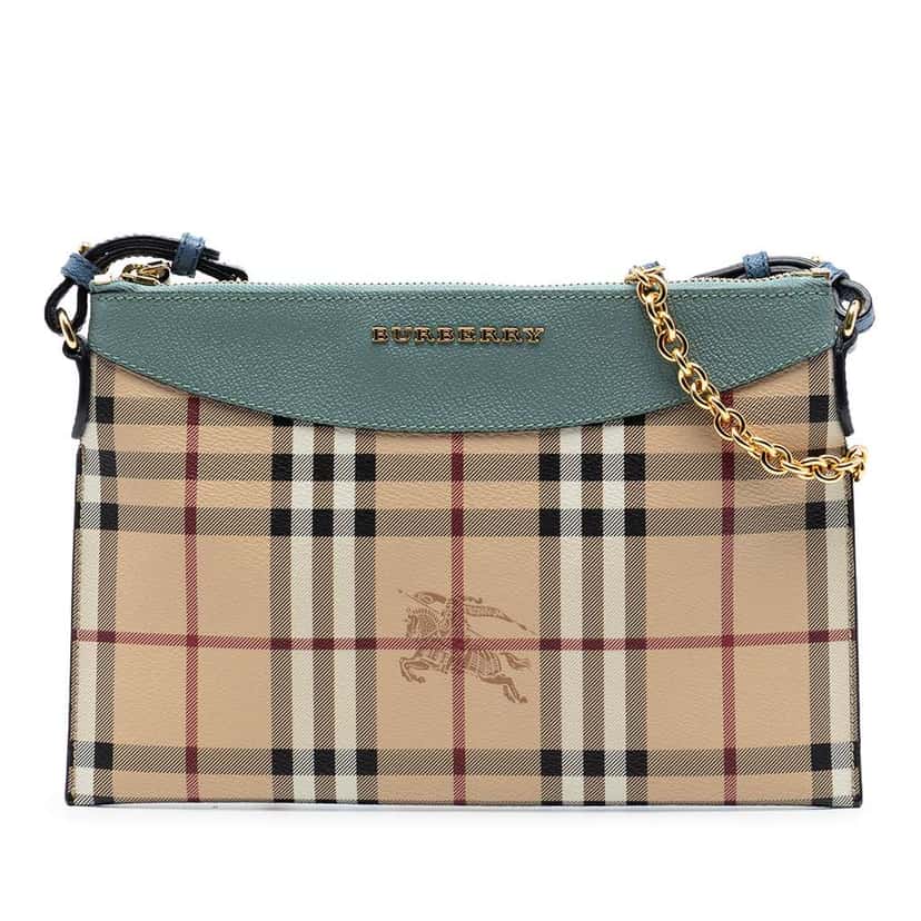 Burberry Haymarket Check Coated Canvas Peyton Crossbody Beige Canvas Very good condition - Front View