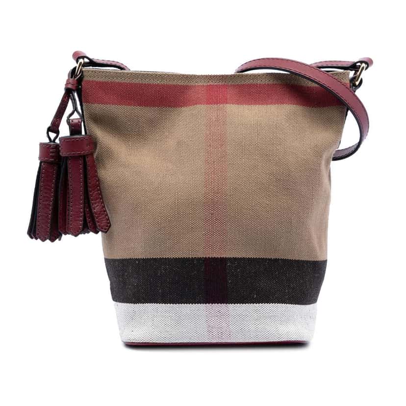 Burberry Mini Mega Check Canvas Ashby Tassel Bucket Bag Brown Canvas Very good condition - Front View